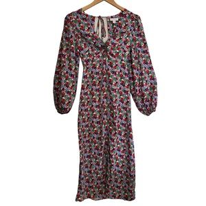 Topshop Size 2 Floral Midi Long Sleeve Dress